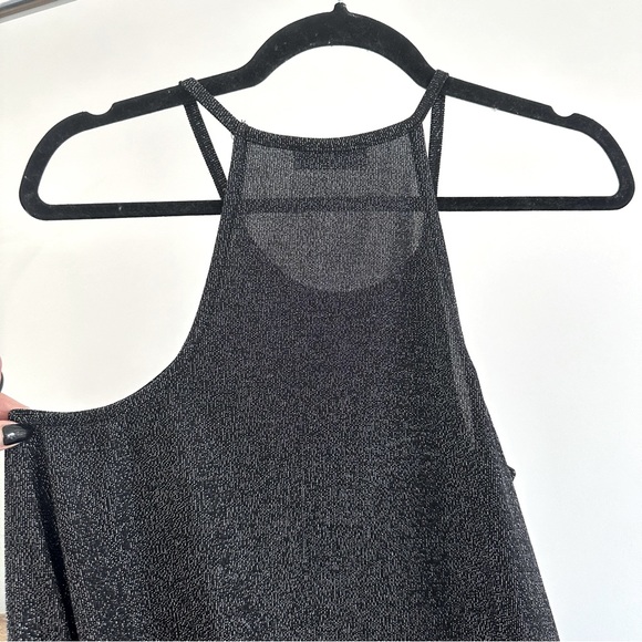 Metallic Silver Sparkle Black Mini Babydoll Dress Storia Size Medium - Picture 9 of 14